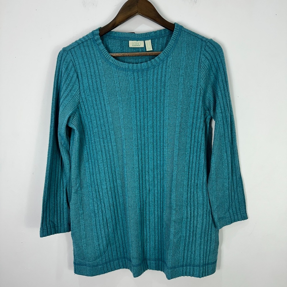 Logo Lounge Lori Goldstein Ribbed Tunic Top Womens XS Green Pockets Long Sleeve